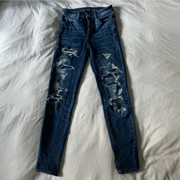American Eagle Hi-Rise Skinny Ripped Jeans Women's 00 short - Picture 1 of 5